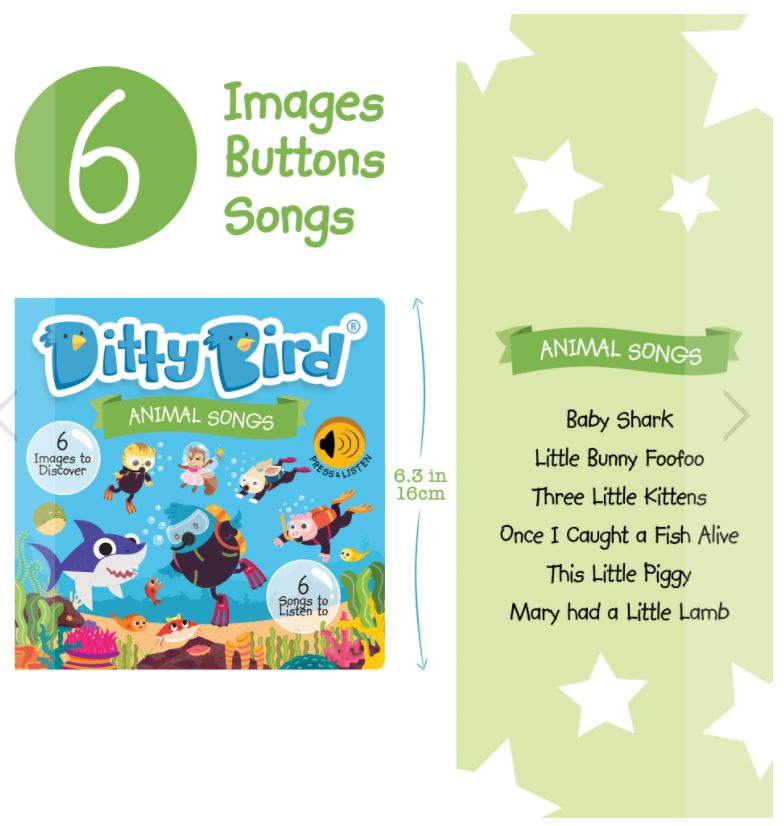 Ditty Bird | Animal Songs Interactive Sound Book for toddlers 1- 3 | Musical books for 1 year old | Baby shark