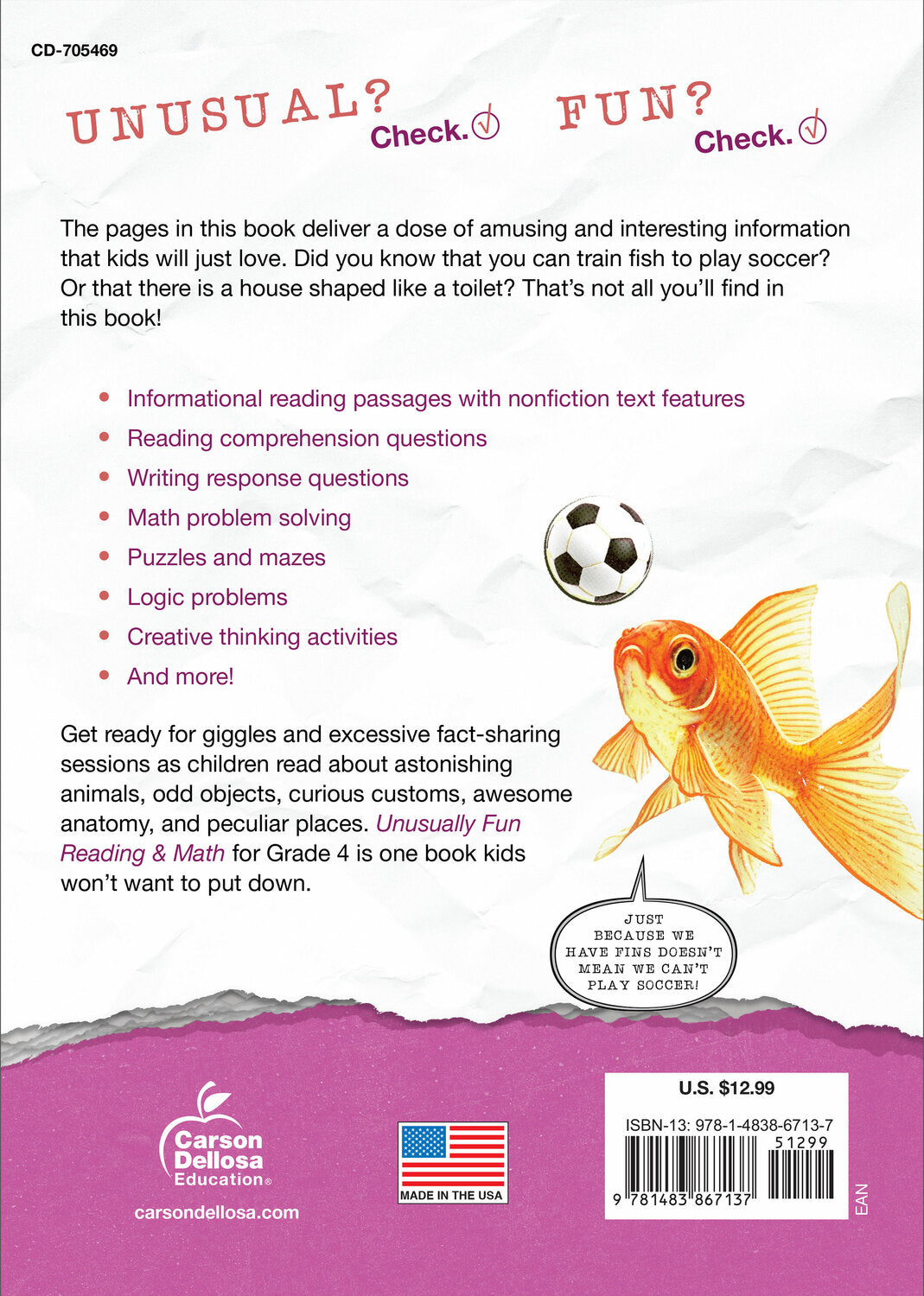 Unusually Fun Reading & Math Workbook, Grade 4: Seriously Fun Topics to Teach Seriously Important Skills