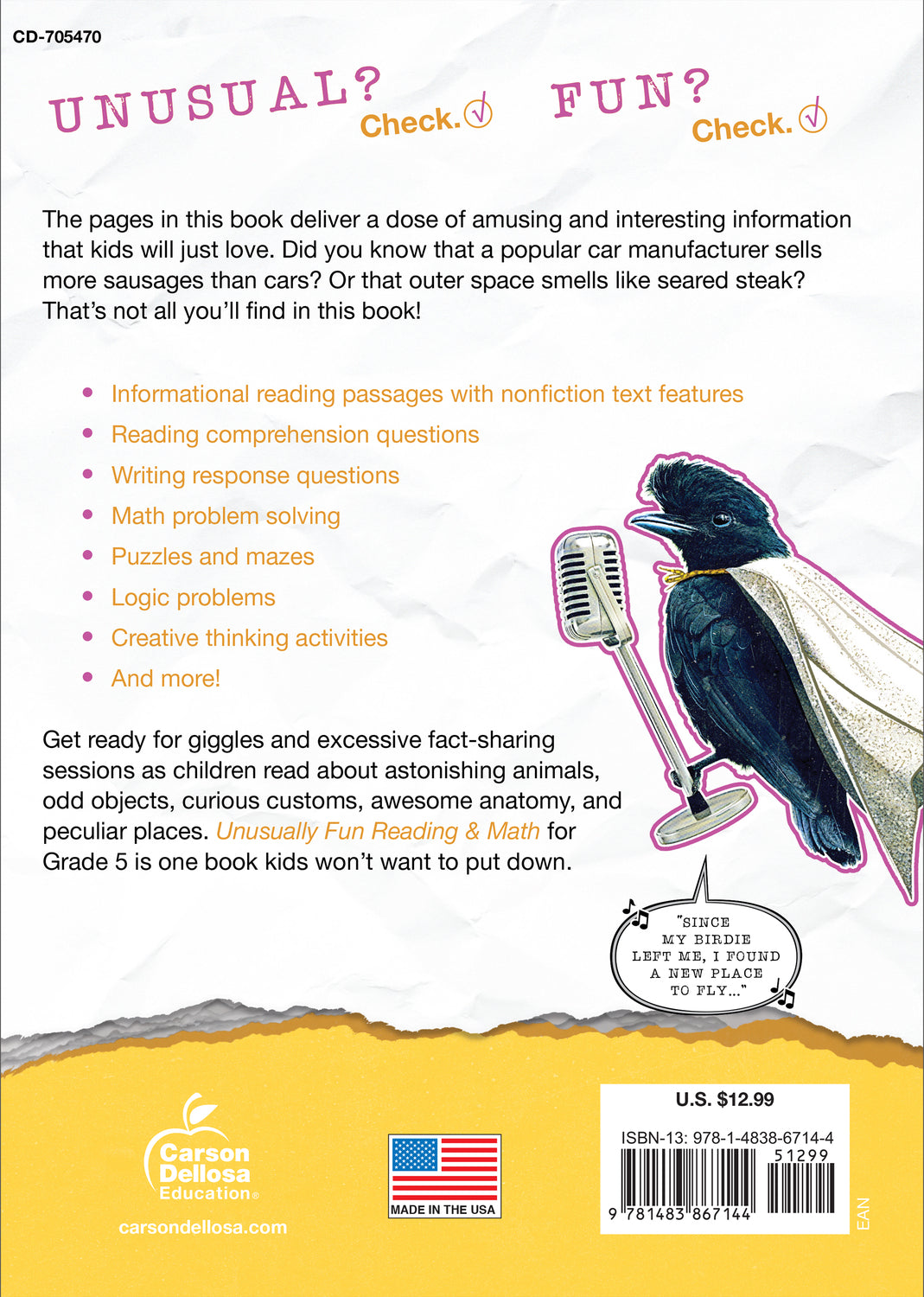 Unusually Fun Reading & Math Workbook, Grade 5: Seriously Fun Topics to Teach Seriously Important Skills