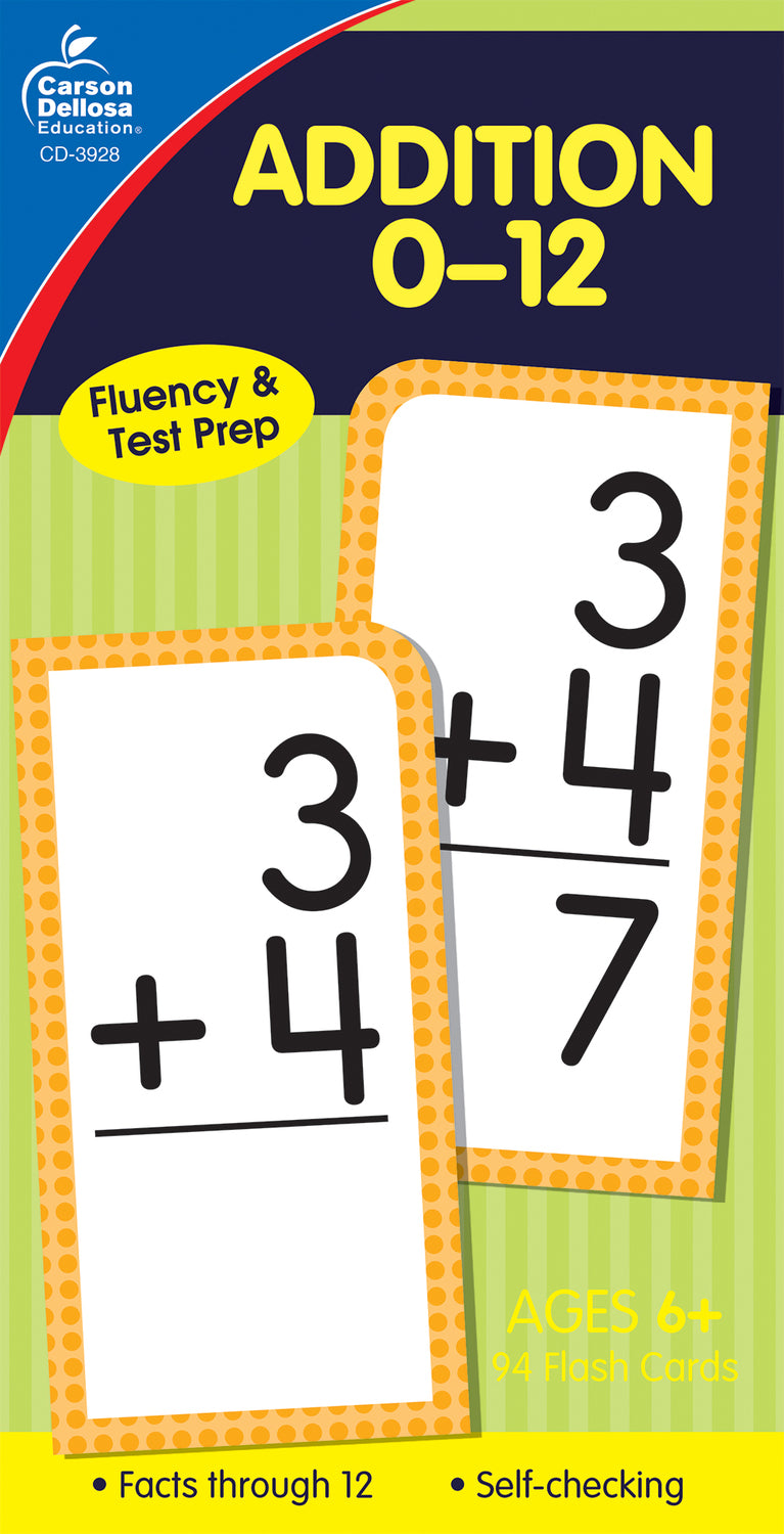 Addition 0-12 Flash Cards, Ages 6 - 8