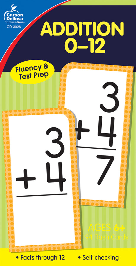 Addition 0-12 Flash Cards, Ages 6 - 8