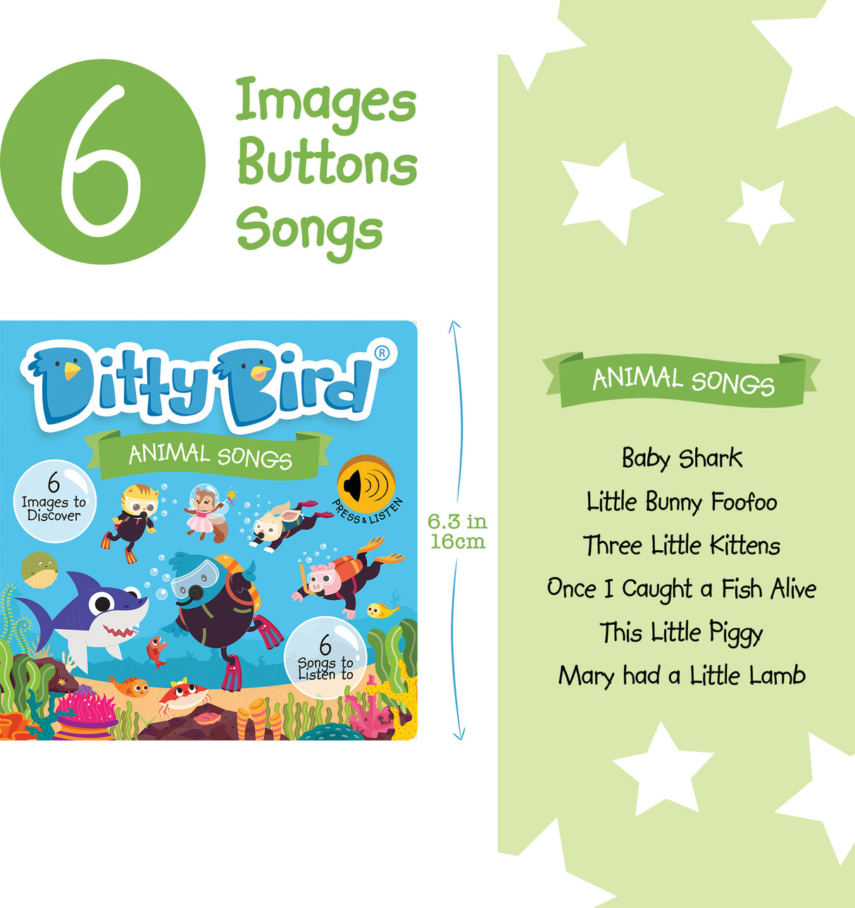 Ditty Bird | Animal Songs Interactive Sound Book for toddlers 1- 3 | Musical books for 1 year old | Baby shark