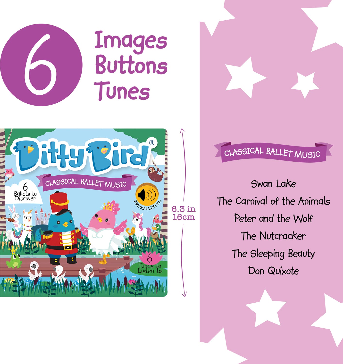 Ditty Bird | Ballet Music Interactive Sound Book for toddlers 1- 3 | Musical books for Ballerina | Nutcracker gift for 1 year old girl