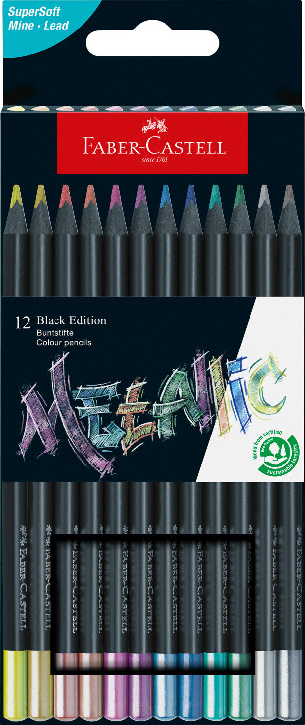 12Ct Metallic Pencils Black Edition