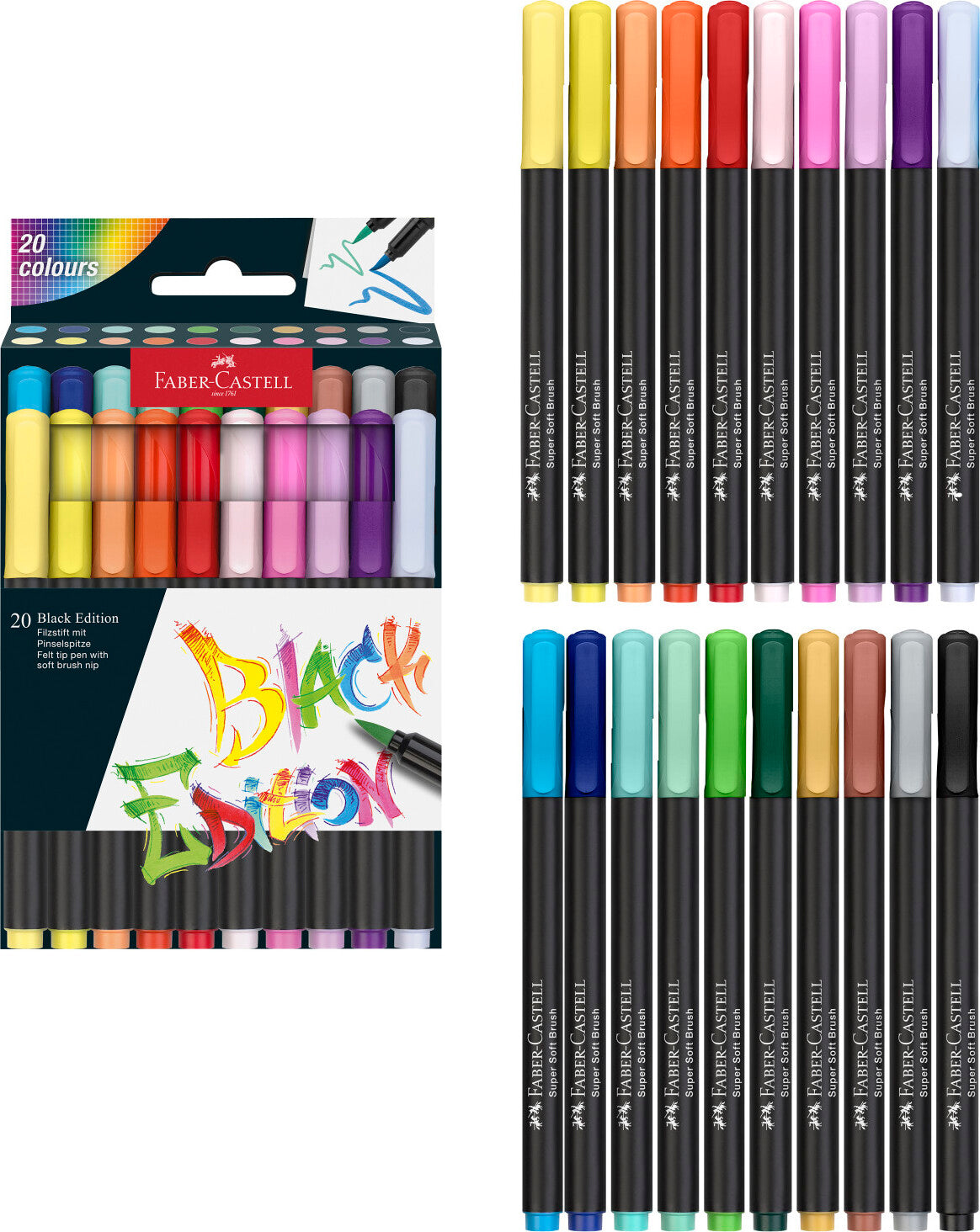 20Ct Felt Tip Brush Pen Black Edition Box
