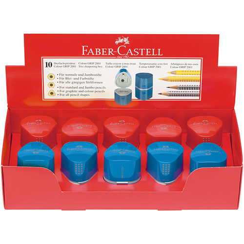 10 ct Grip Trio Pencil Sharpeners, red, blue