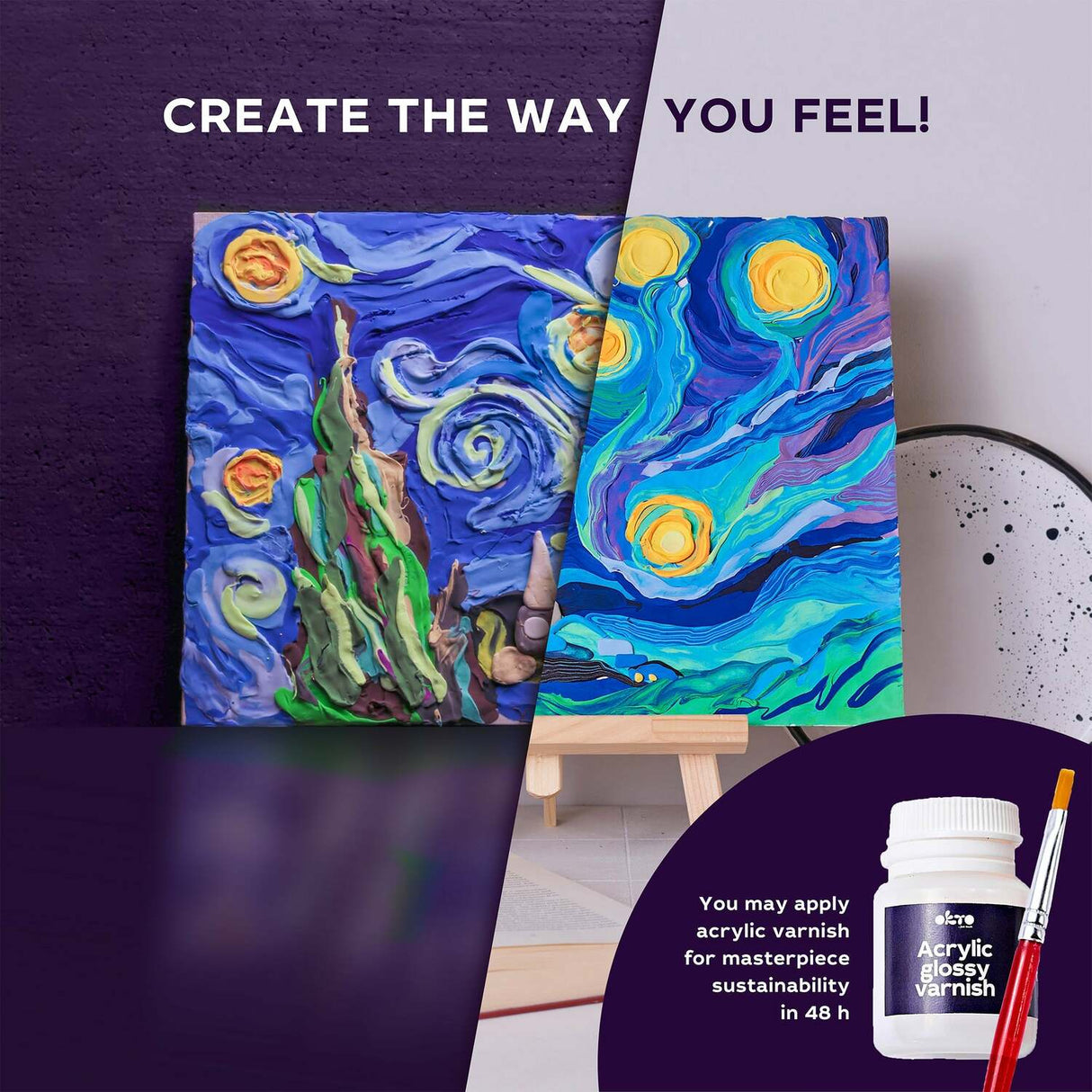 OKTO Sensory Art 3D Painting "Starry Night" – 11.8" x 15.7" Canvas Kit