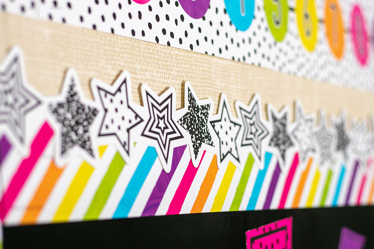 Black and White Stars Die-Cut Border Trim