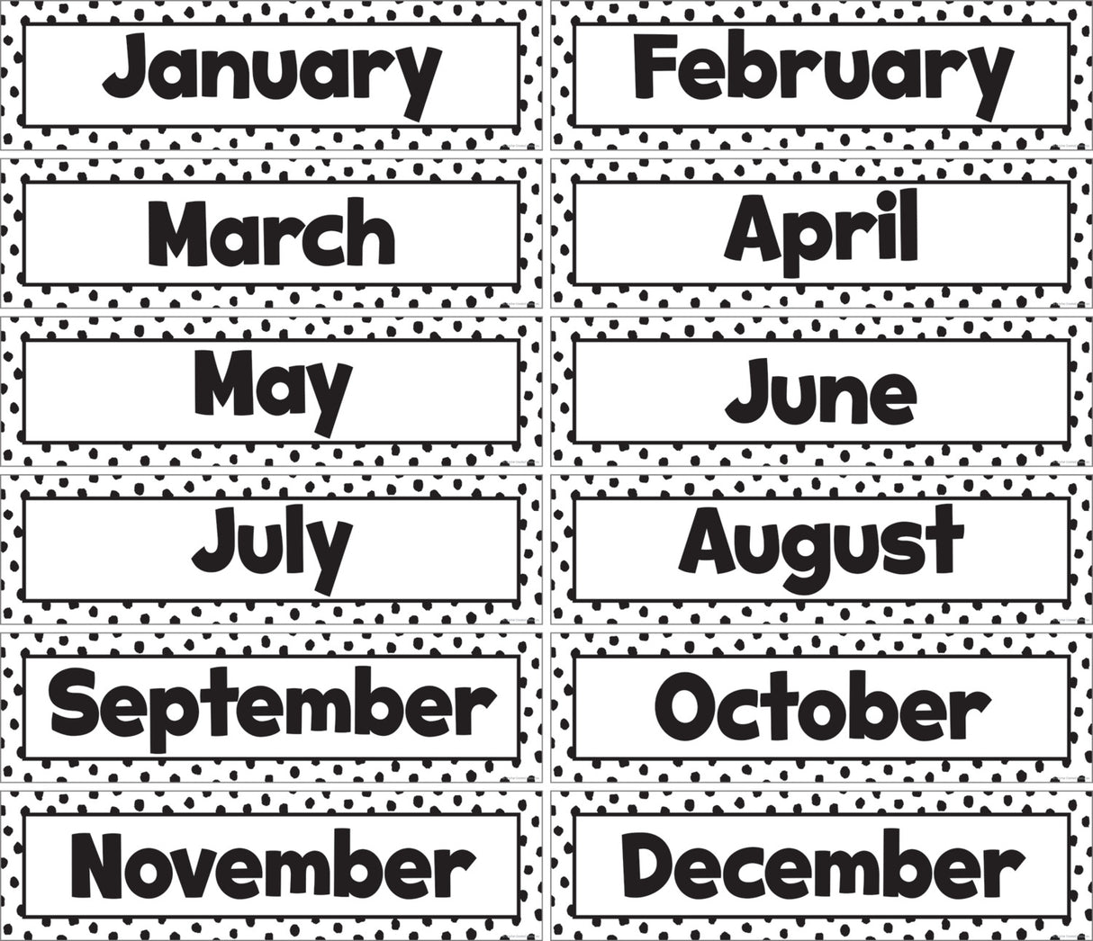 Black Painted Dots on White Monthly Headliners