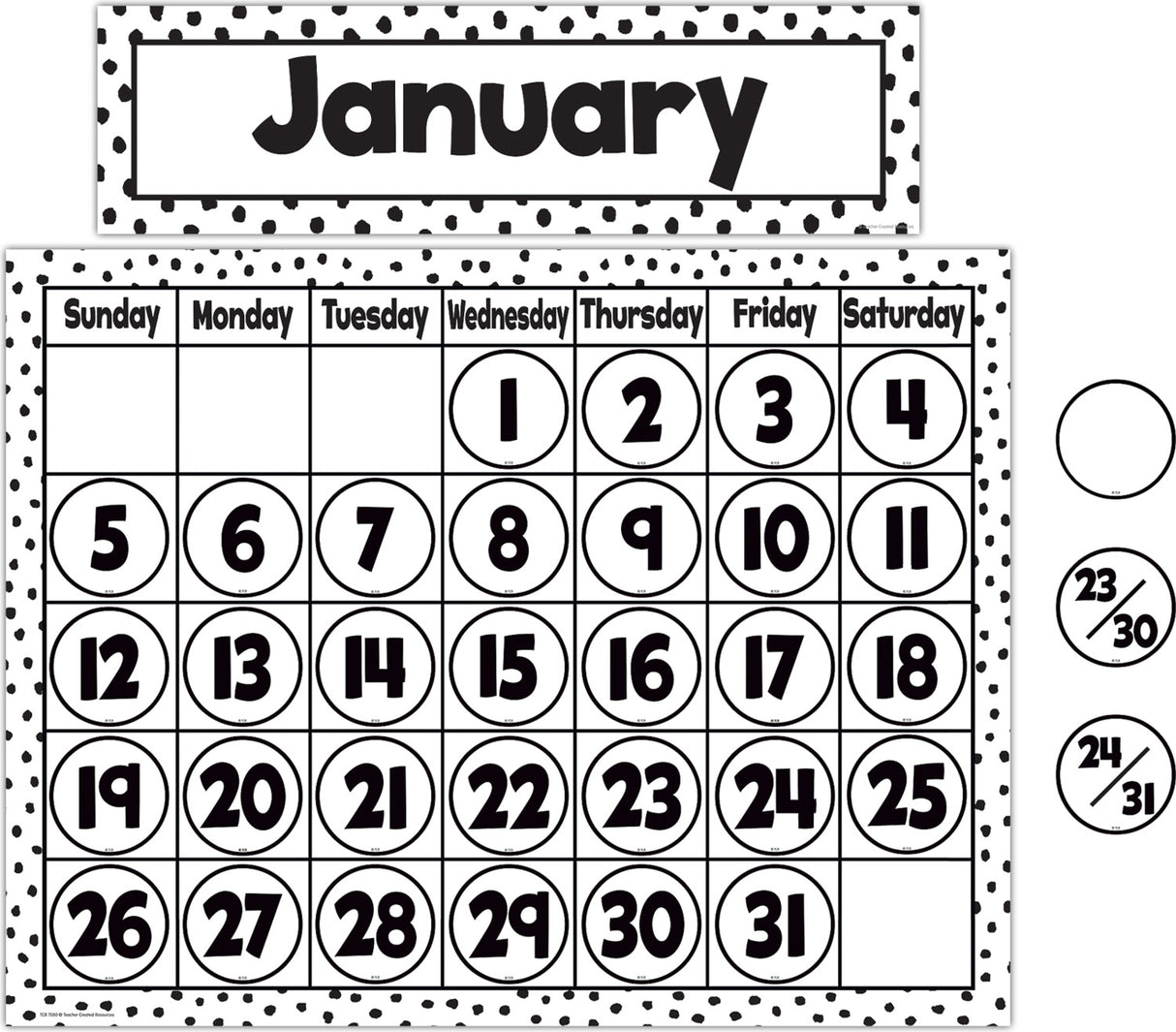 Black Painted Dots on White Monthly Headliners