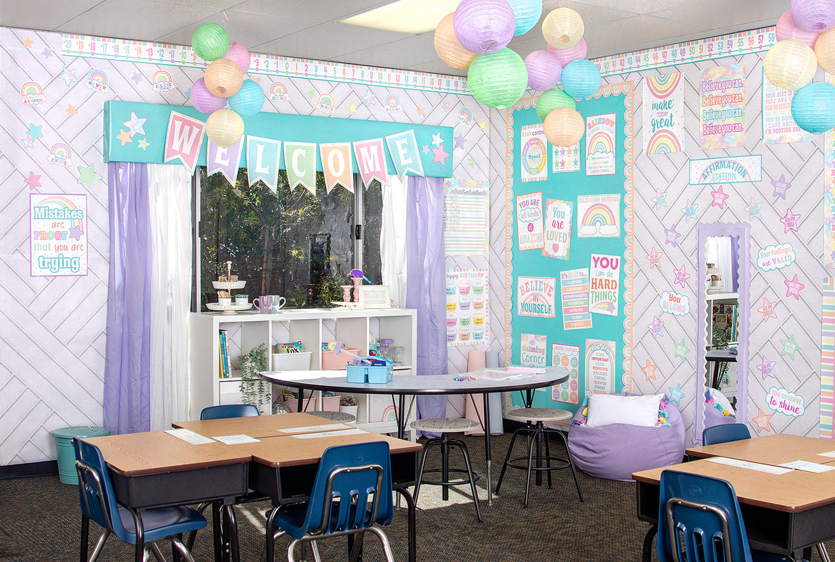 Pastel Pop Pennants Welcome Bulletin Board