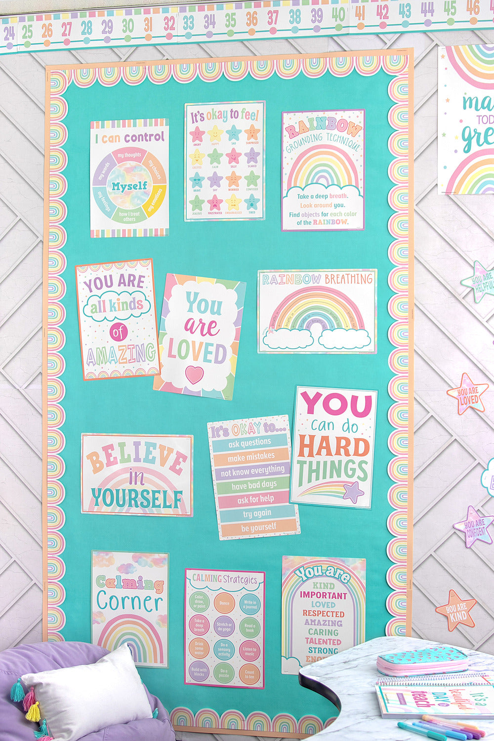 Pastel Pop Rainbows Die-Cut Border Trim