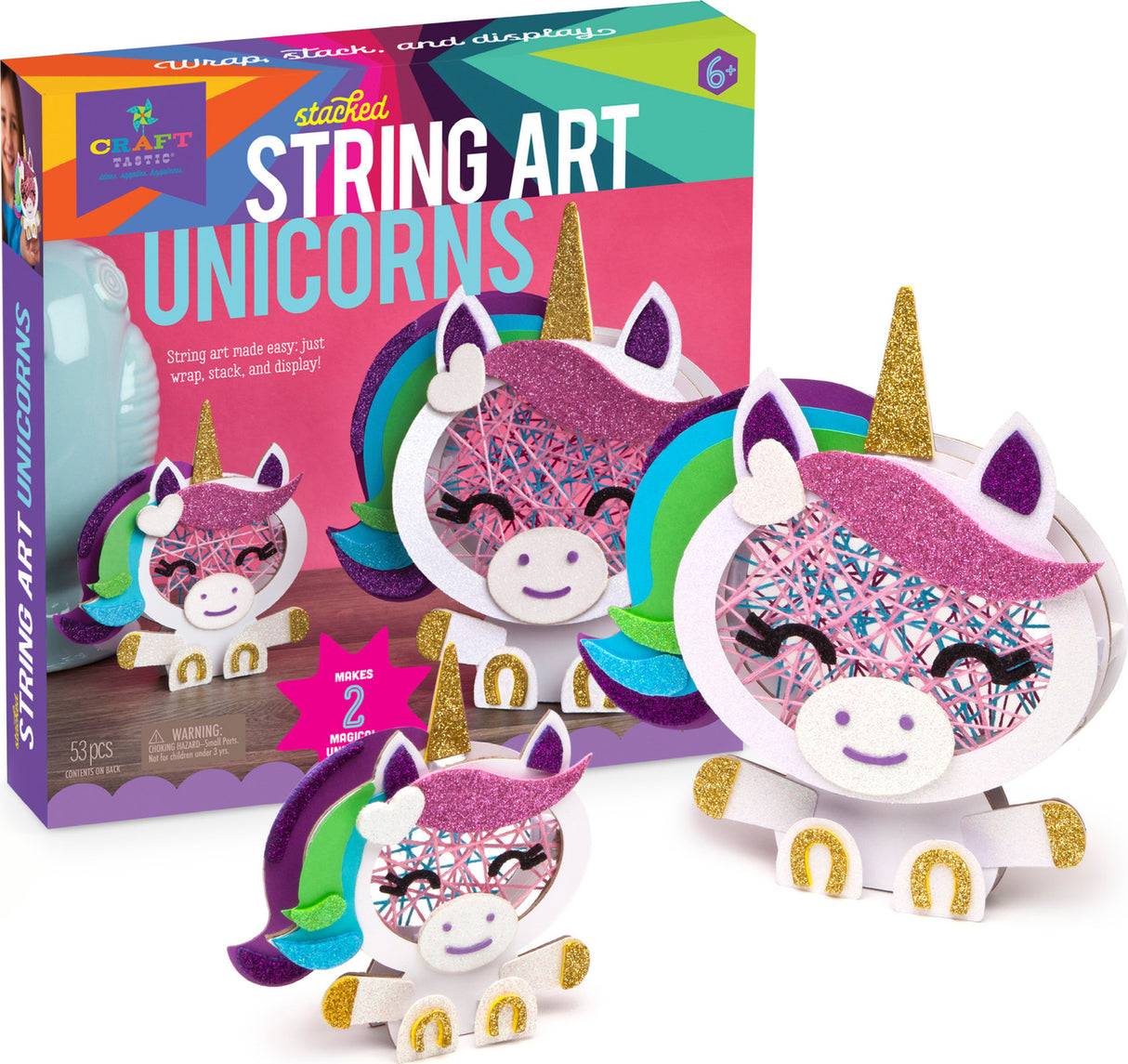 Craft-tastic Stacked String Art Unicorns