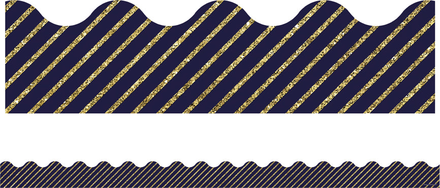 Gold Glitter And Navy Stripe Scalloped Borders