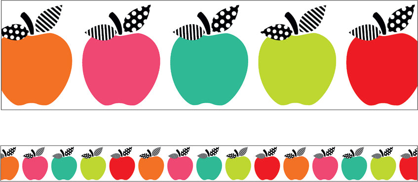 Black, White & Stylish Brights Apples Straight Borders