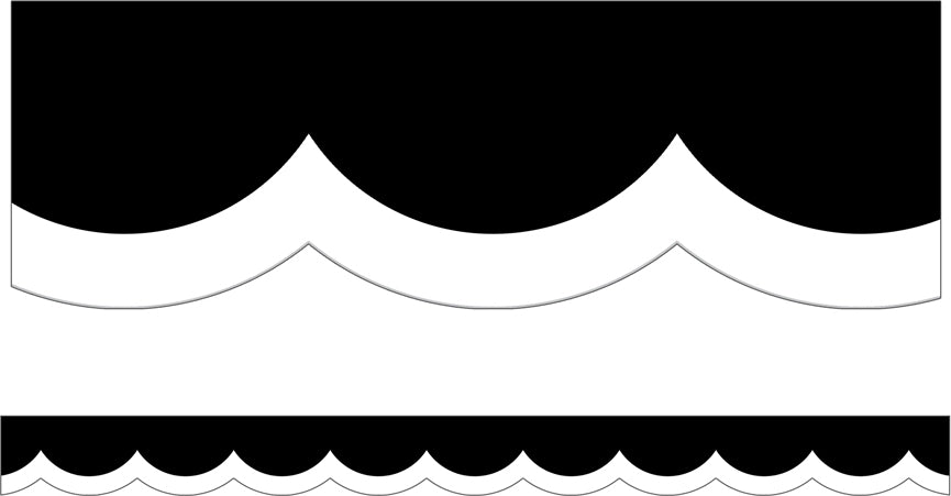 Black, White & Stylish Brights White & Black Wavy Line Scalloped Borders