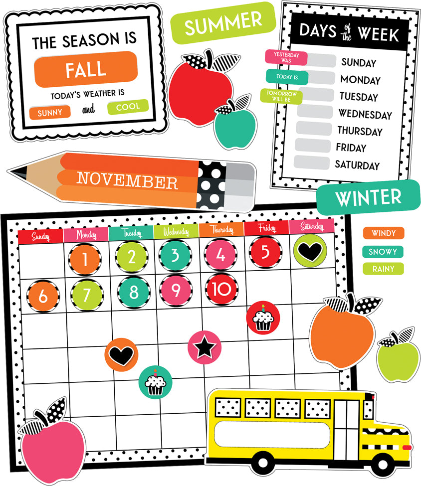 Black, White & Stylish Brights Calendar Bulletin Board Set