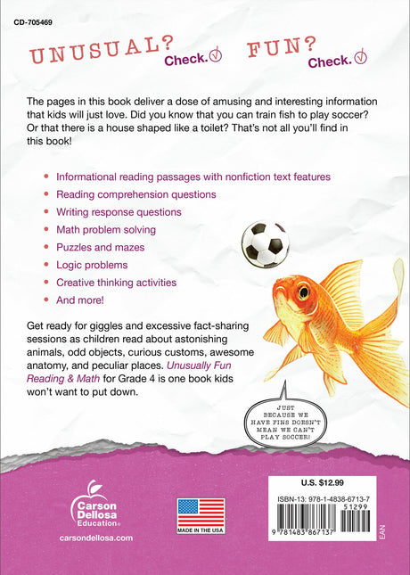 Unusually Fun Reading & Math Workbook, Grade 4: Seriously Fun Topics to Teach Seriously Important Skills