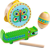 DJECO Animambo Tambourine, Maracas, Guiro Instrument Set