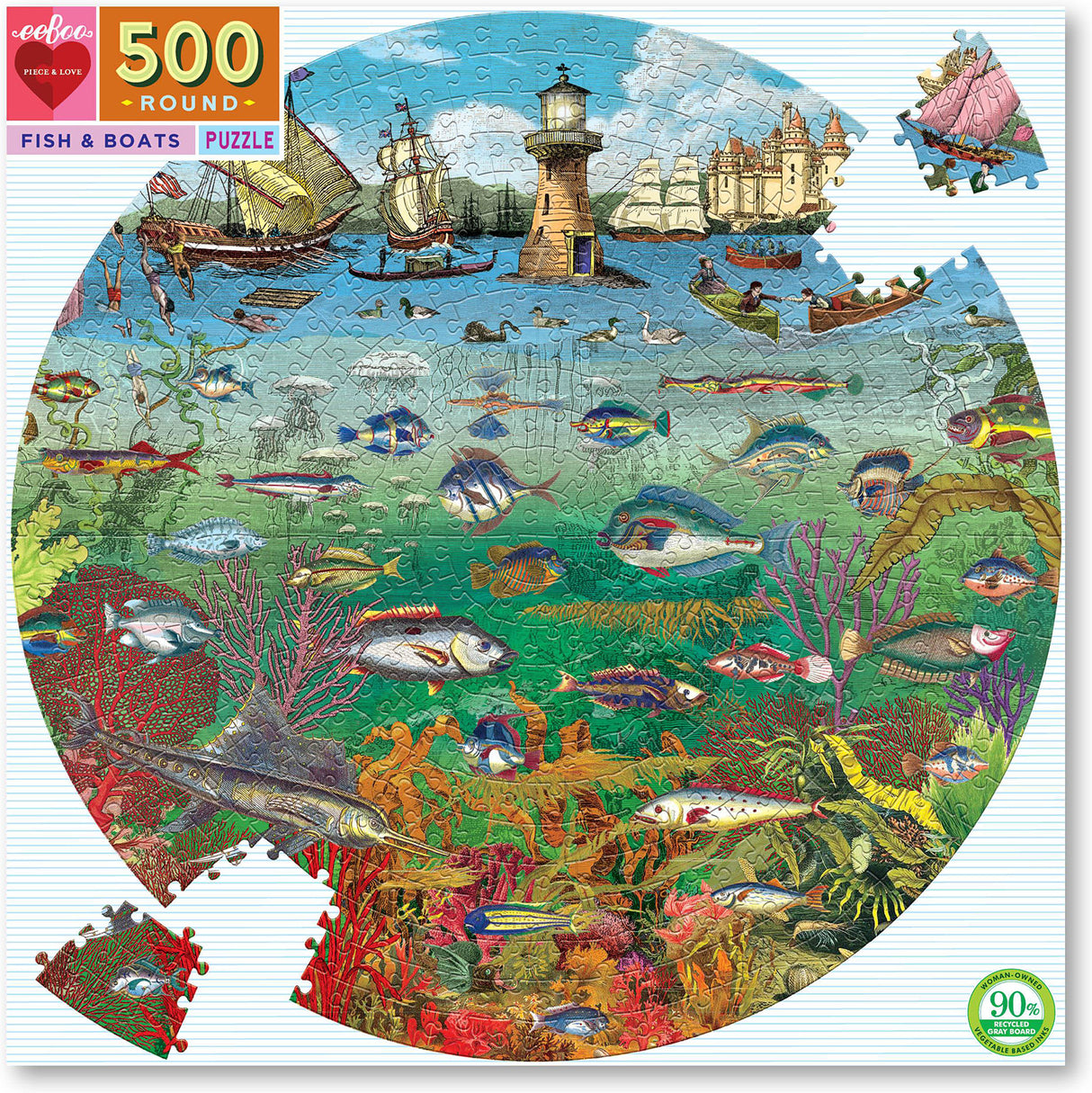 Fish & Boats 500 Piece Round Puzzle