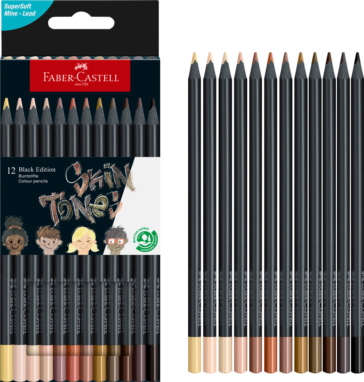 12Ct Color Pencils Black Edition Skin Tones Box