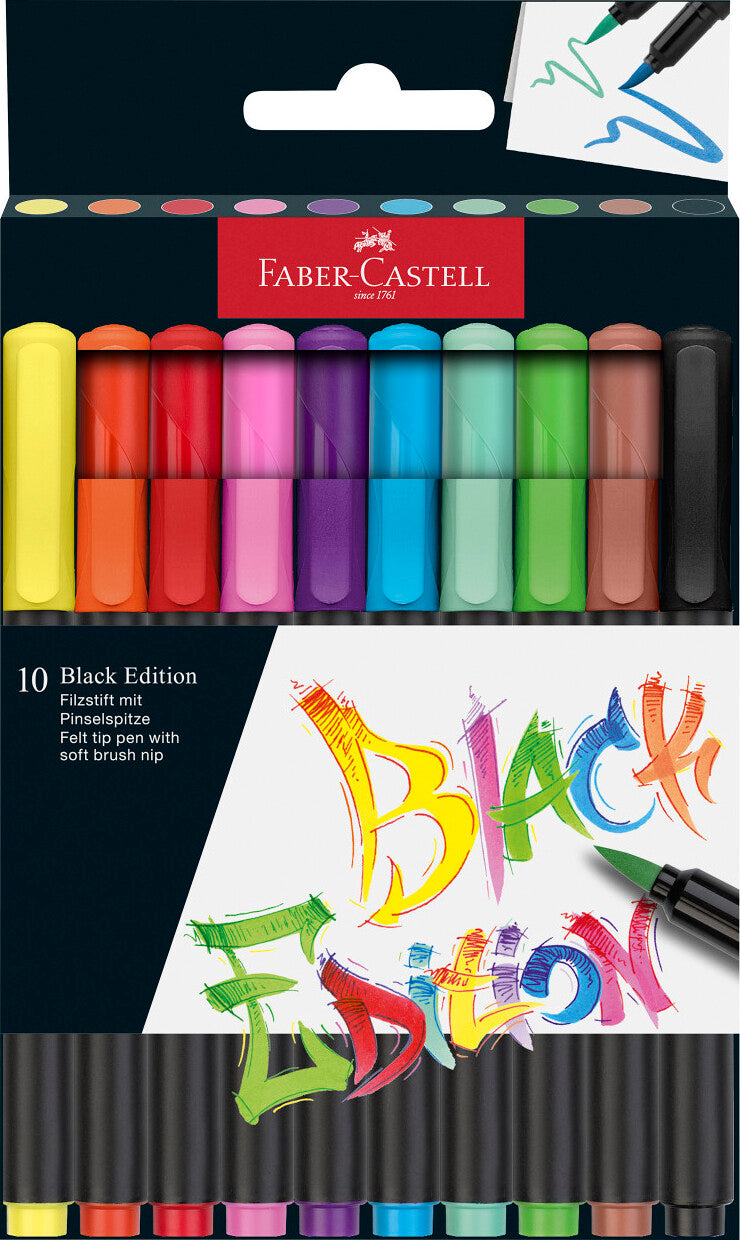 10Ct Felt Tip Brush Pen Black Edition Box