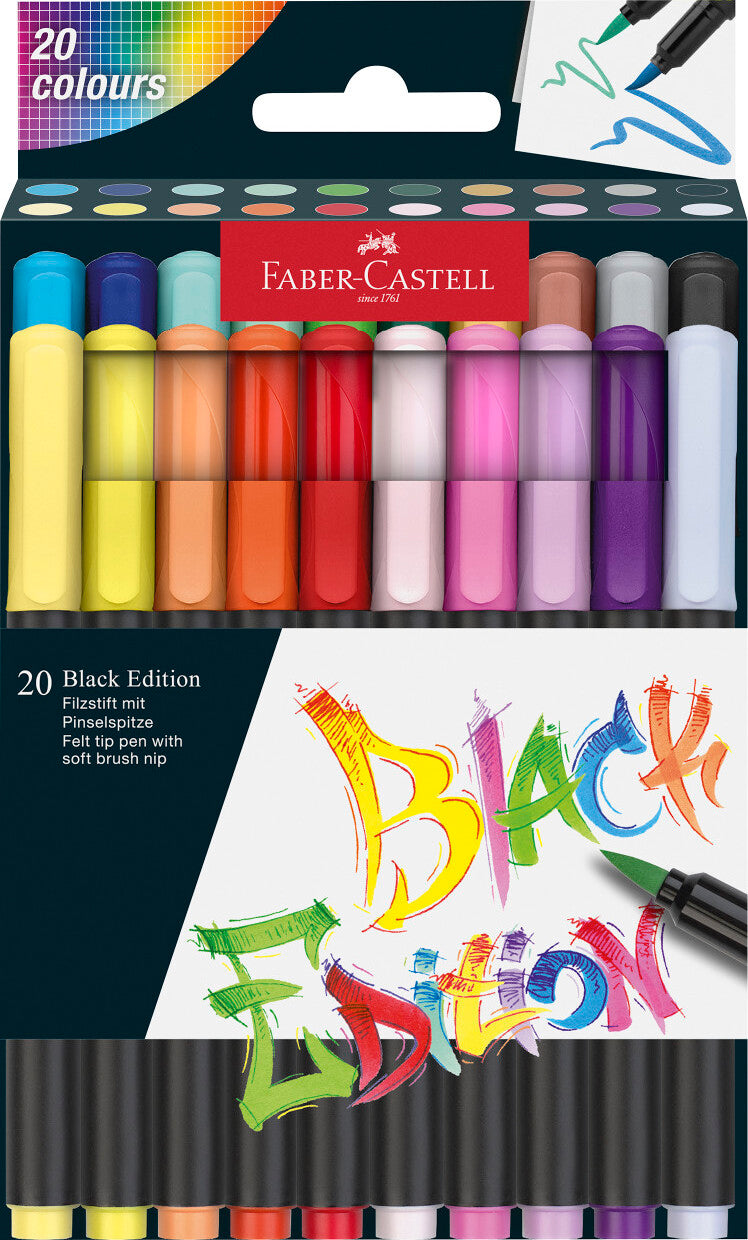 20Ct Felt Tip Brush Pen Black Edition Box