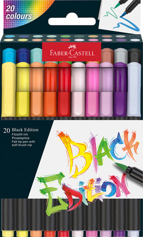 20Ct Felt Tip Brush Pen Black Edition Box