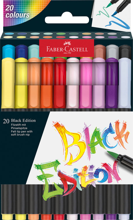 20Ct Felt Tip Brush Pen Black Edition Box