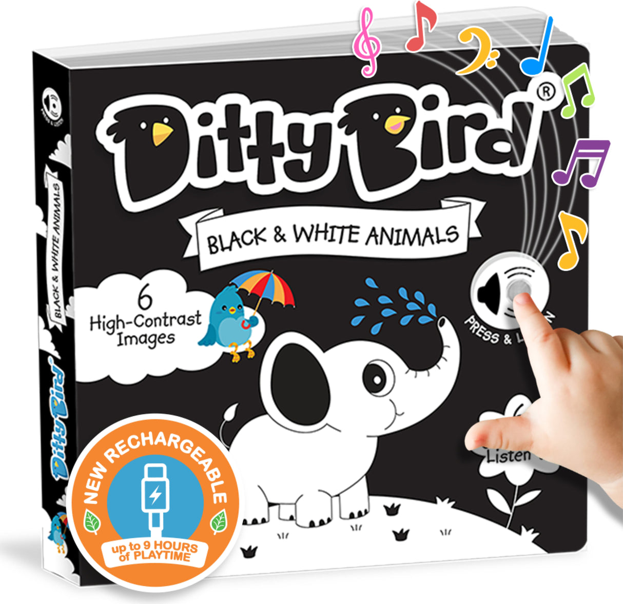 Ditty Bird | Interactive Sensory White and Black Sound book for babies 6 - 18 months | Infant books for Tummy time