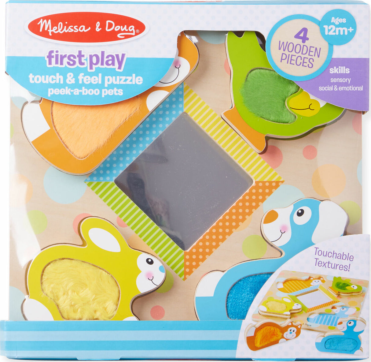 First Play Wooden Touch and Feel Puzzle Peek-a-Boo Pets With Mirror