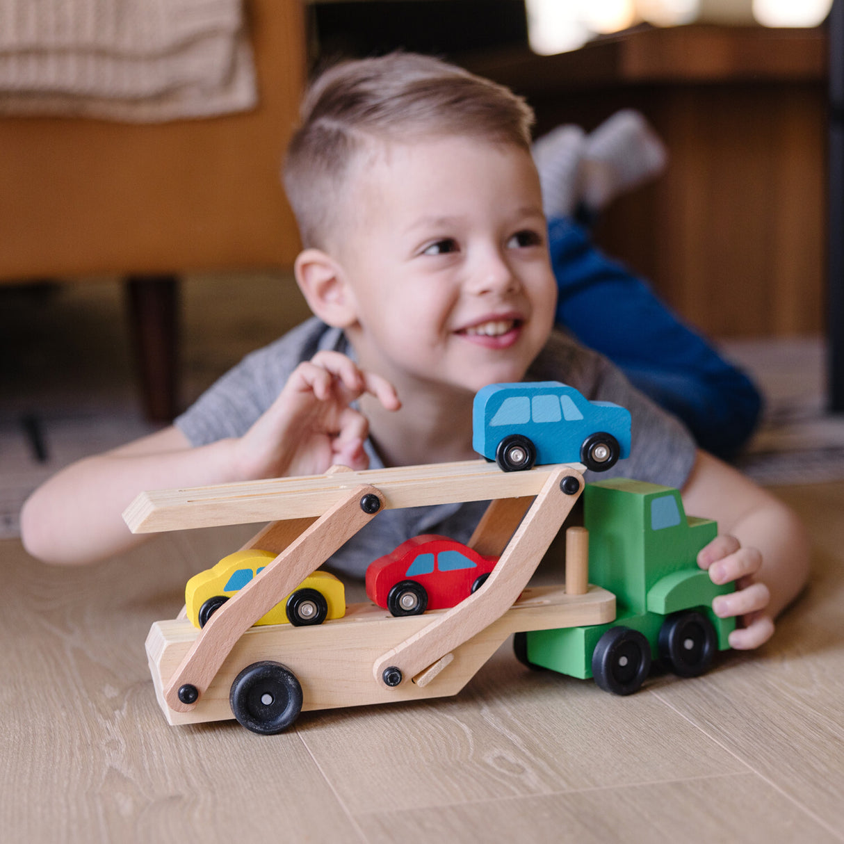 Car Carrier Truck & Cars Wooden Toy Set