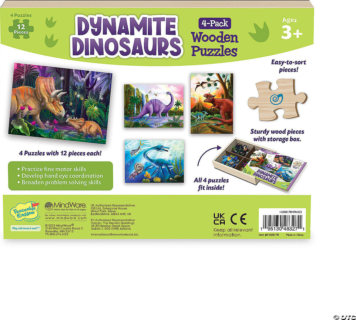 Dynamite Dinosaurs 4-Pack Wooden Puzzles