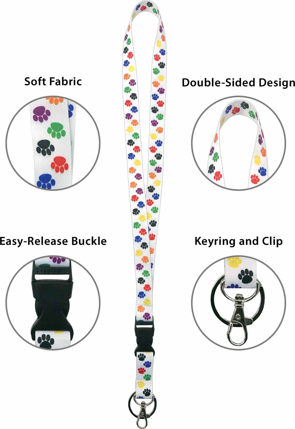 Colorful Paw Prints Lanyard