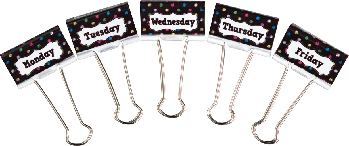 Chalkboard Brights Days Of The Week Large Binder Clips