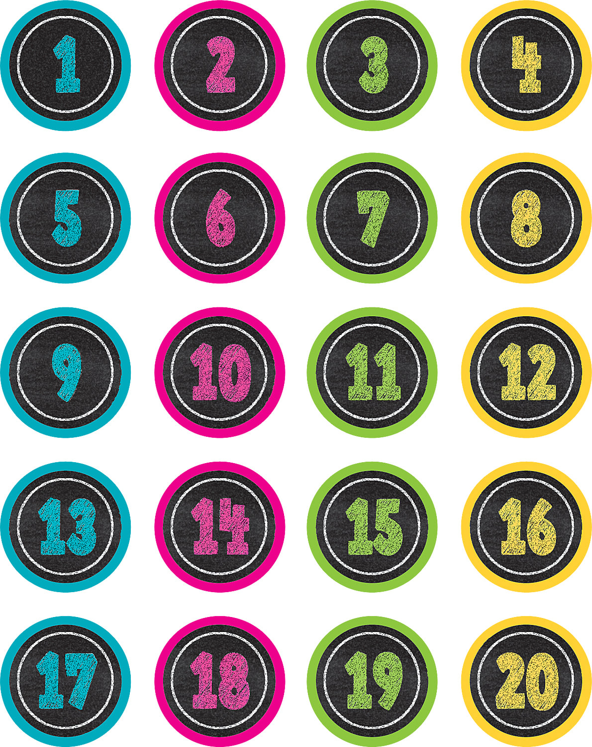 Chalkboard Brights Numbers Stickers