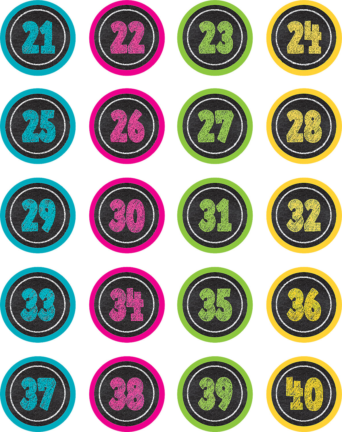 Chalkboard Brights Numbers Stickers