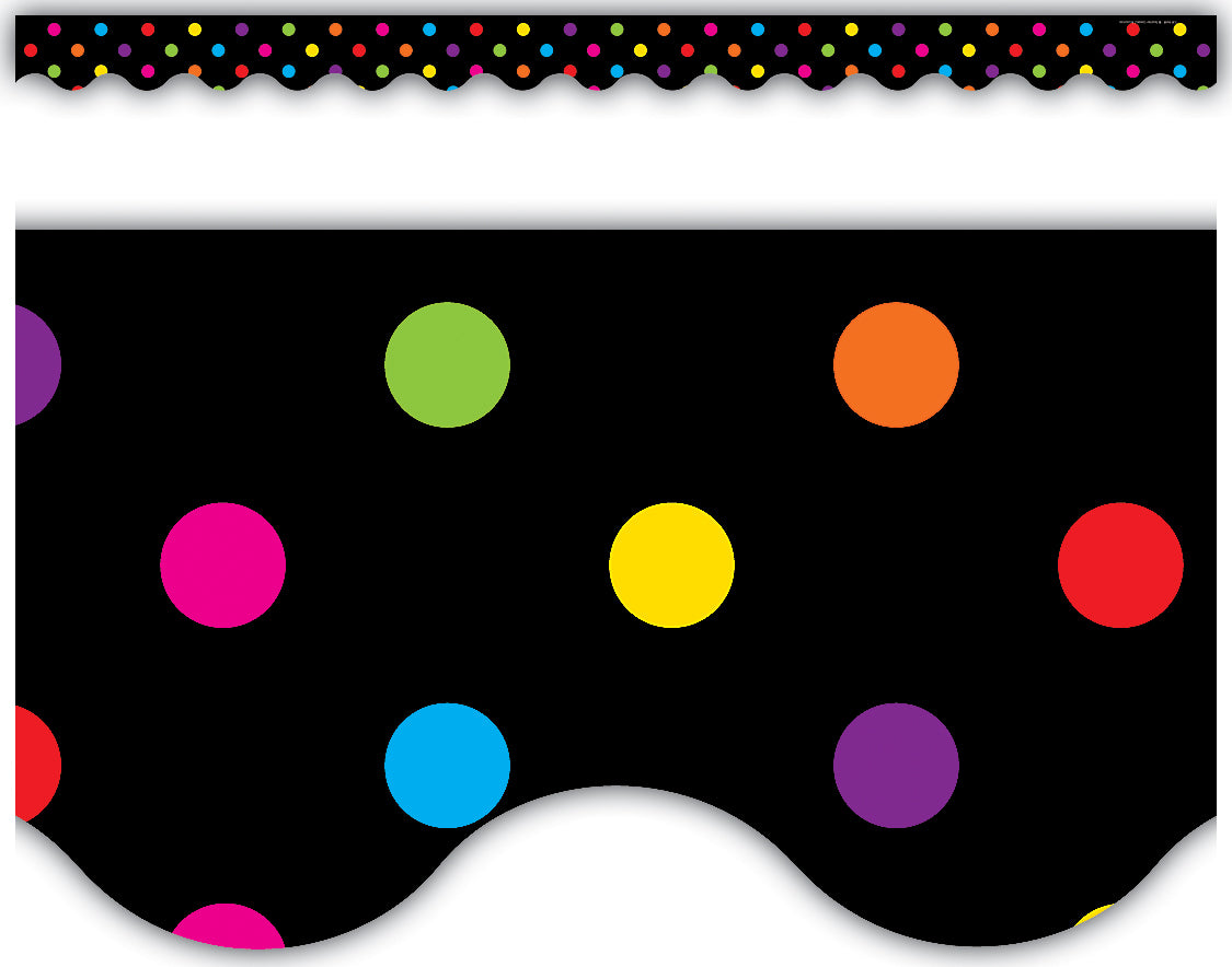 Multicolor Dots on Black Scalloped Border Trim