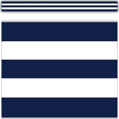 Navy Blue  White Stripes Straight Border Trim