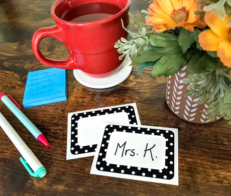 Black Polka Dots 2 Name Tags/Labels