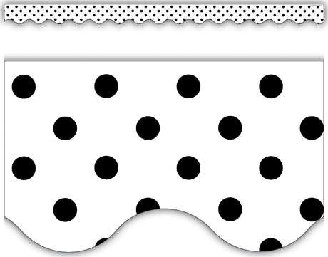 Black Polka Dots on White Scalloped Border Trim