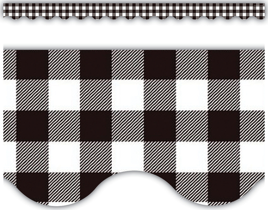 Black and White Gingham Scalloped Border Trim