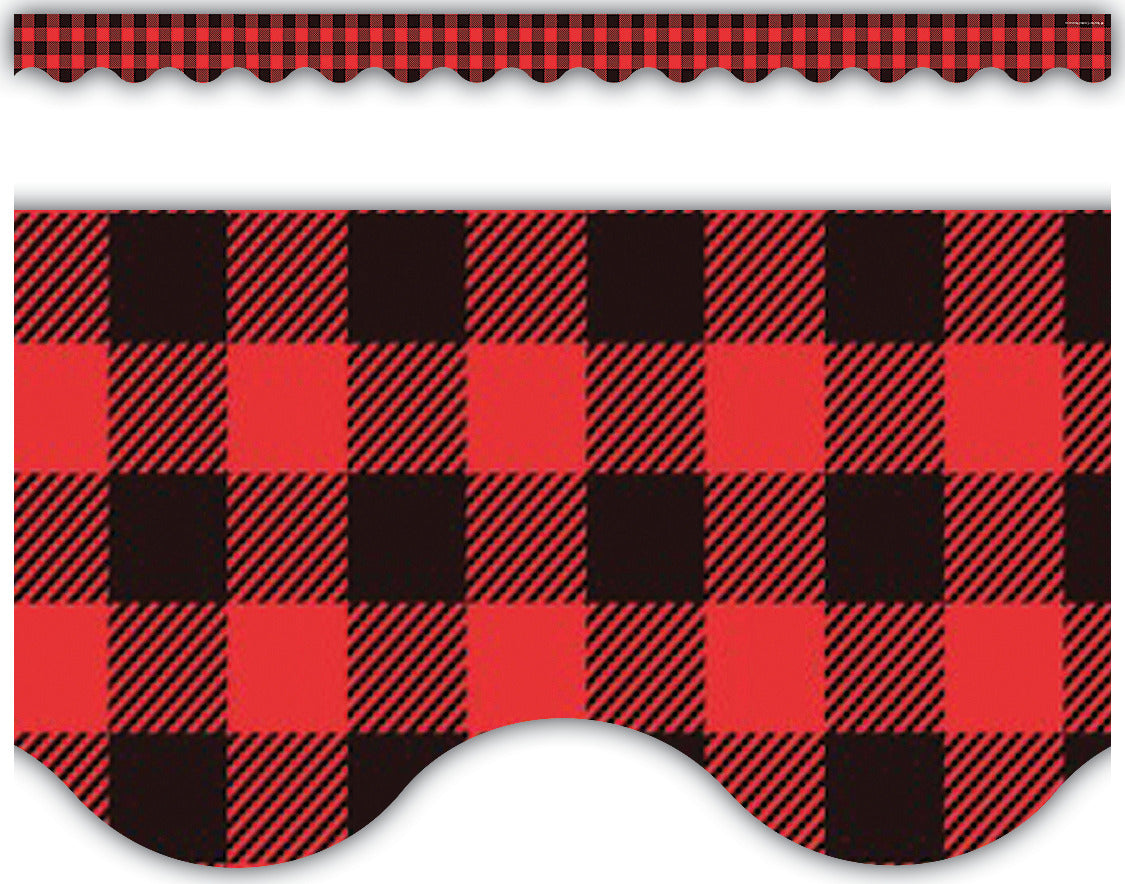 Red and Black Gingham Scalloped Border Trim