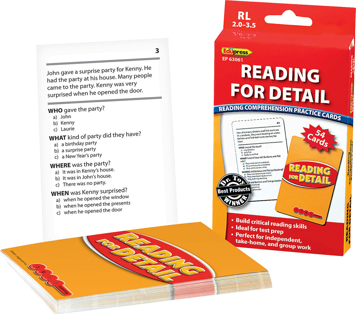 Reading Comprehension Practice Cards: Reading For Detail (Red Level)