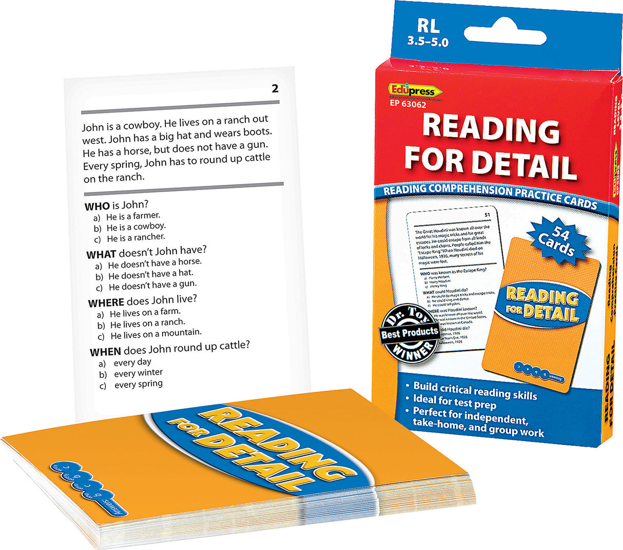 Reading Comprehension Practice Cards: Reading For Detail (Blue Level)