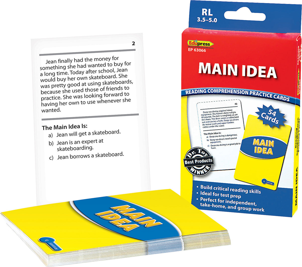 Reading Comprehension Practice Cards: Main Idea (Blue Level)