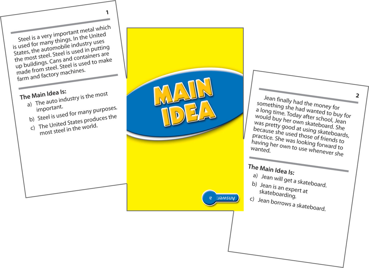 Reading Comprehension Practice Cards: Main Idea (Blue Level)