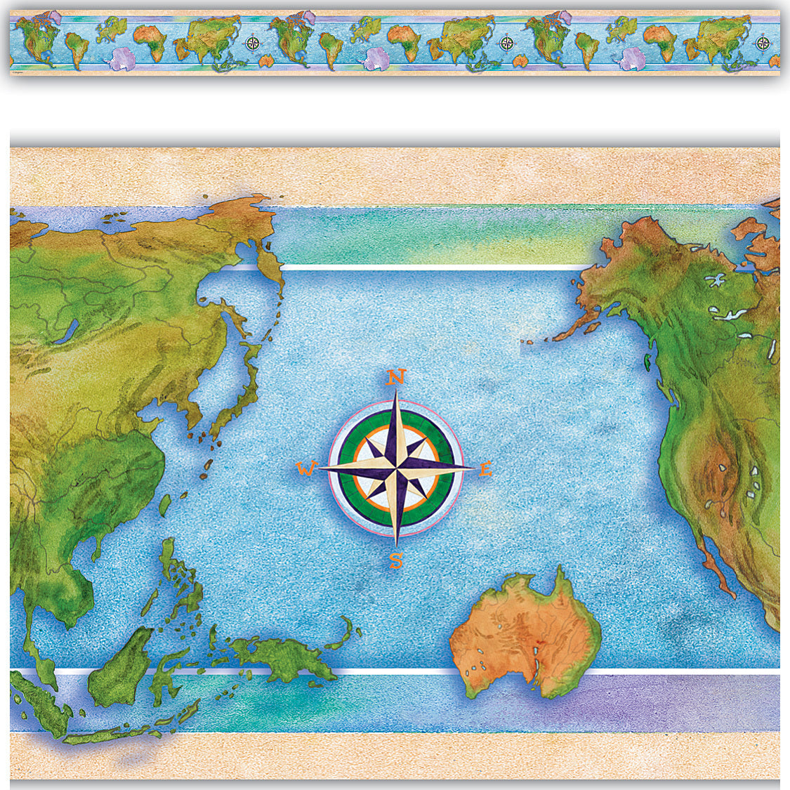 World Continents Straight Border Trim