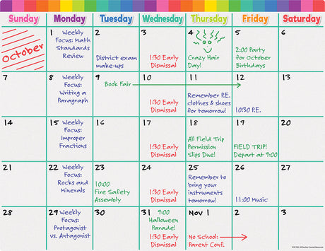 Colorful Calendar Write-On/Wipe-Off Chart
