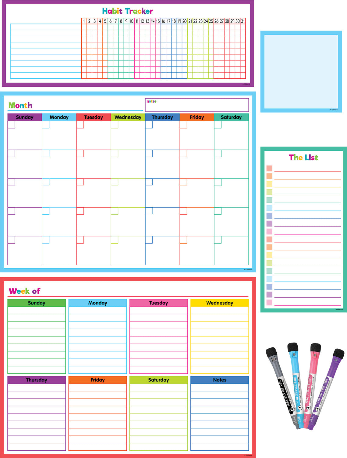 Colorful Dry-Erase Magnetic Calendar Set